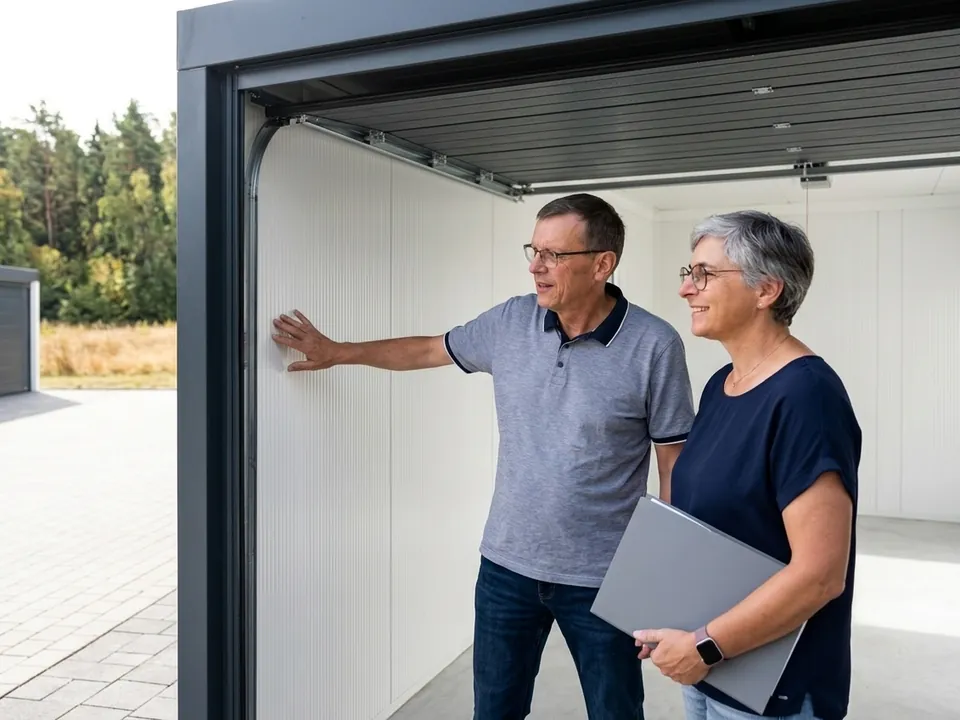 Wilhelm und Andrea Knopp im Innenraum einer Großraumgarage