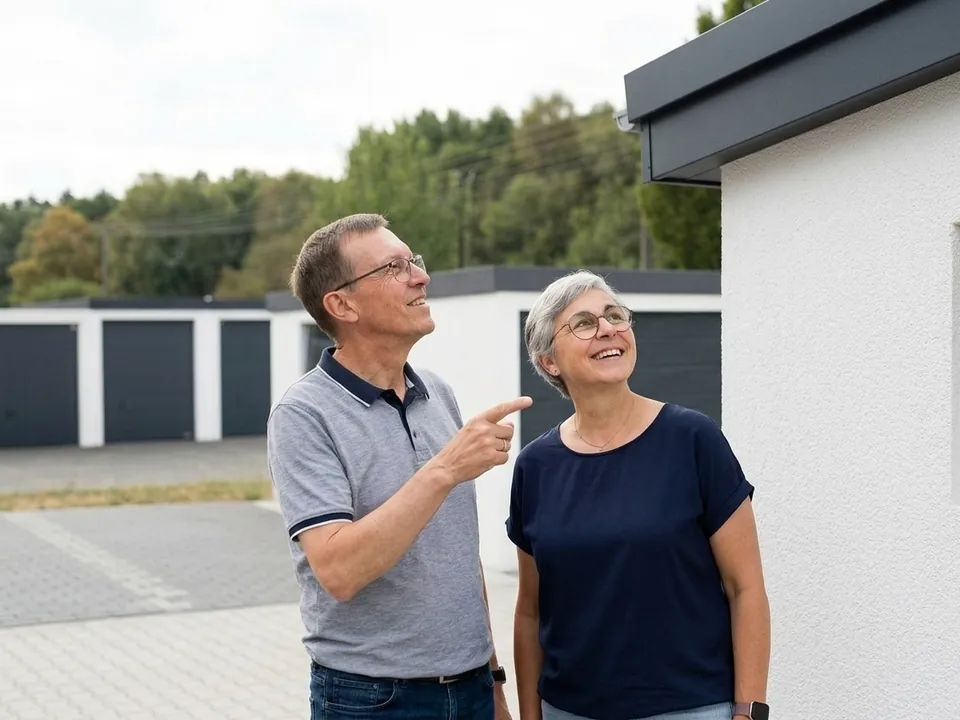 Wilhelm und Andrea Knopp zeigen auf die Attika einer Garage
